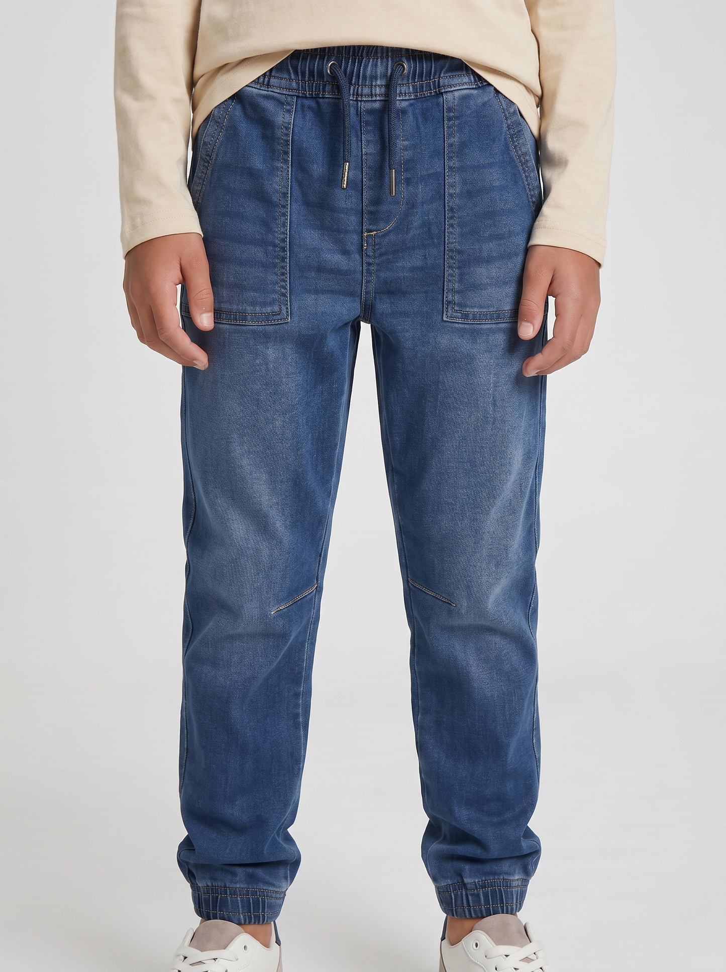Jogging in denim con vita elasticizzata - DENIM SCURO
