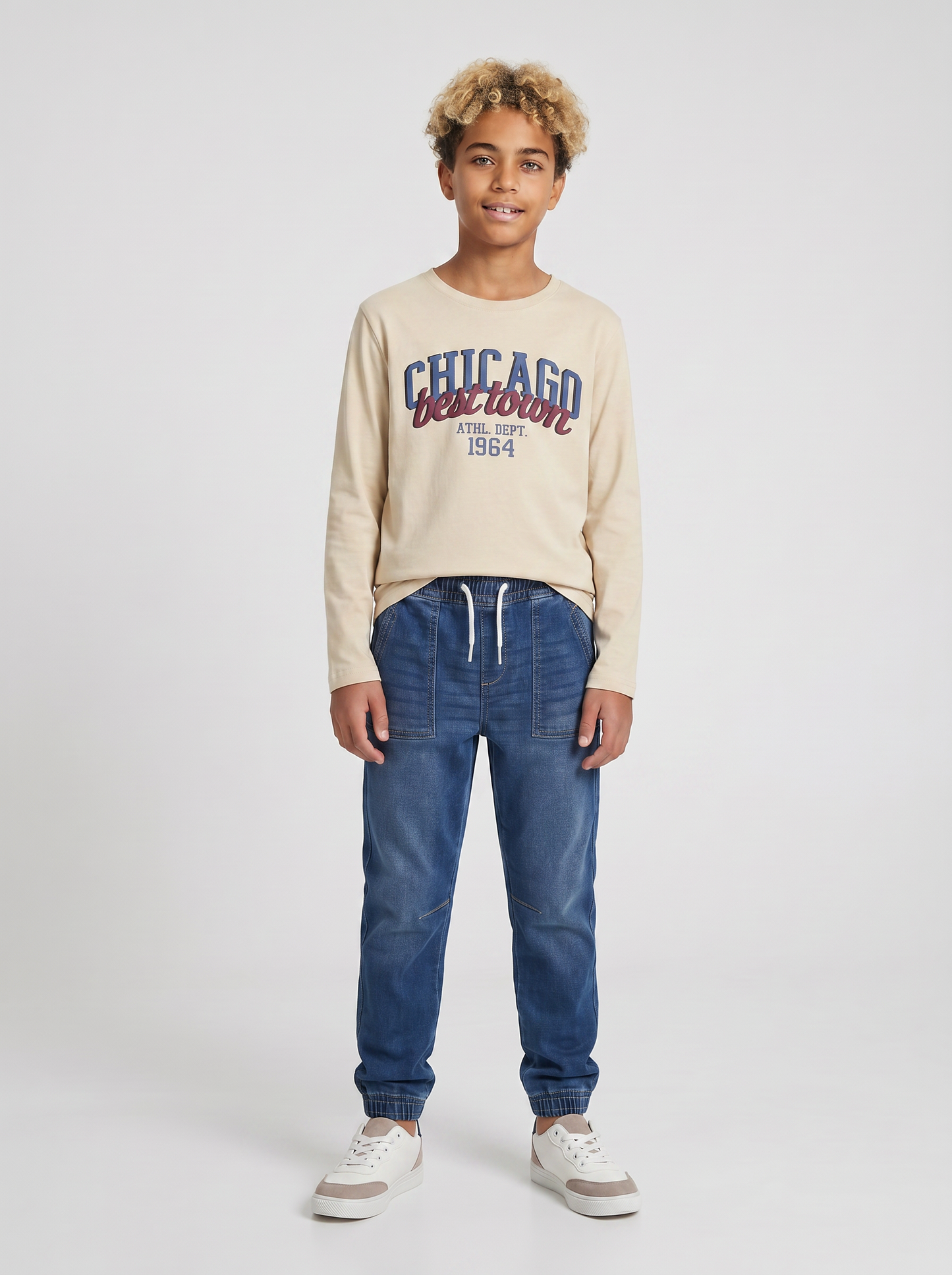 Jogging in denim con vita elasticizzata - DENIM SCURO
