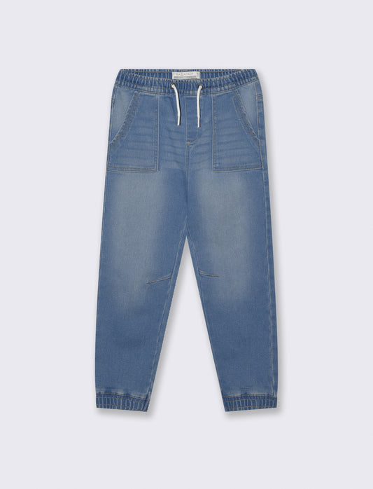 Jogging in denim con vita elasticizzata - Denim