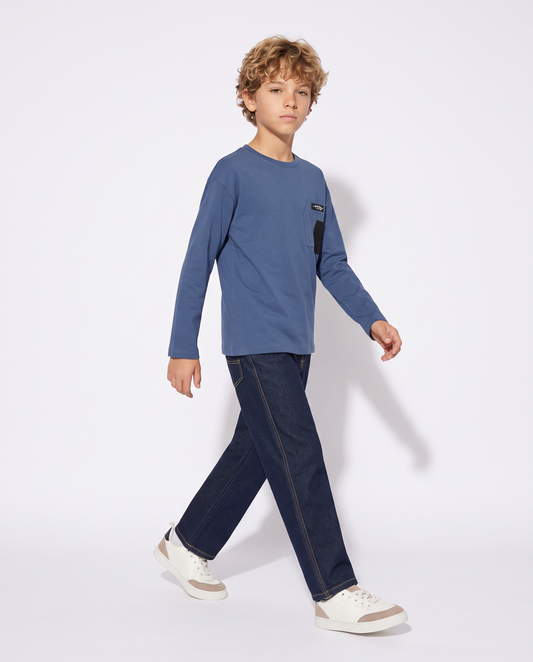 Versatile Cotton Double Pocket T-shirt - Blue
