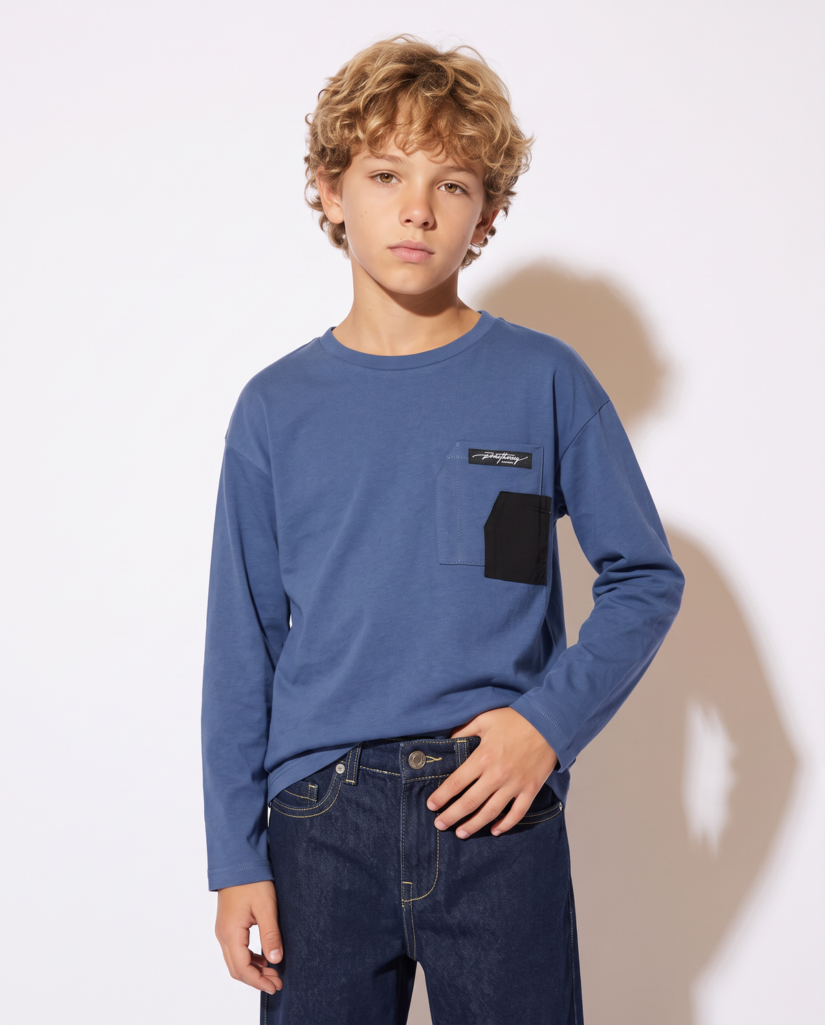 Versatile Cotton Double Pocket T-shirt - Blue