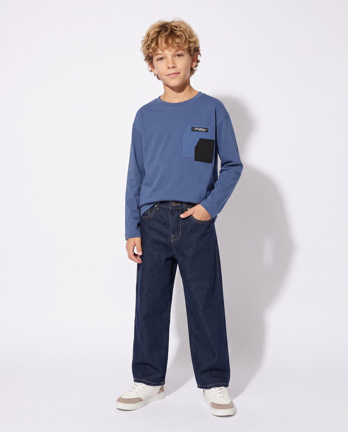 Versatile Cotton Double Pocket T-shirt - Blue