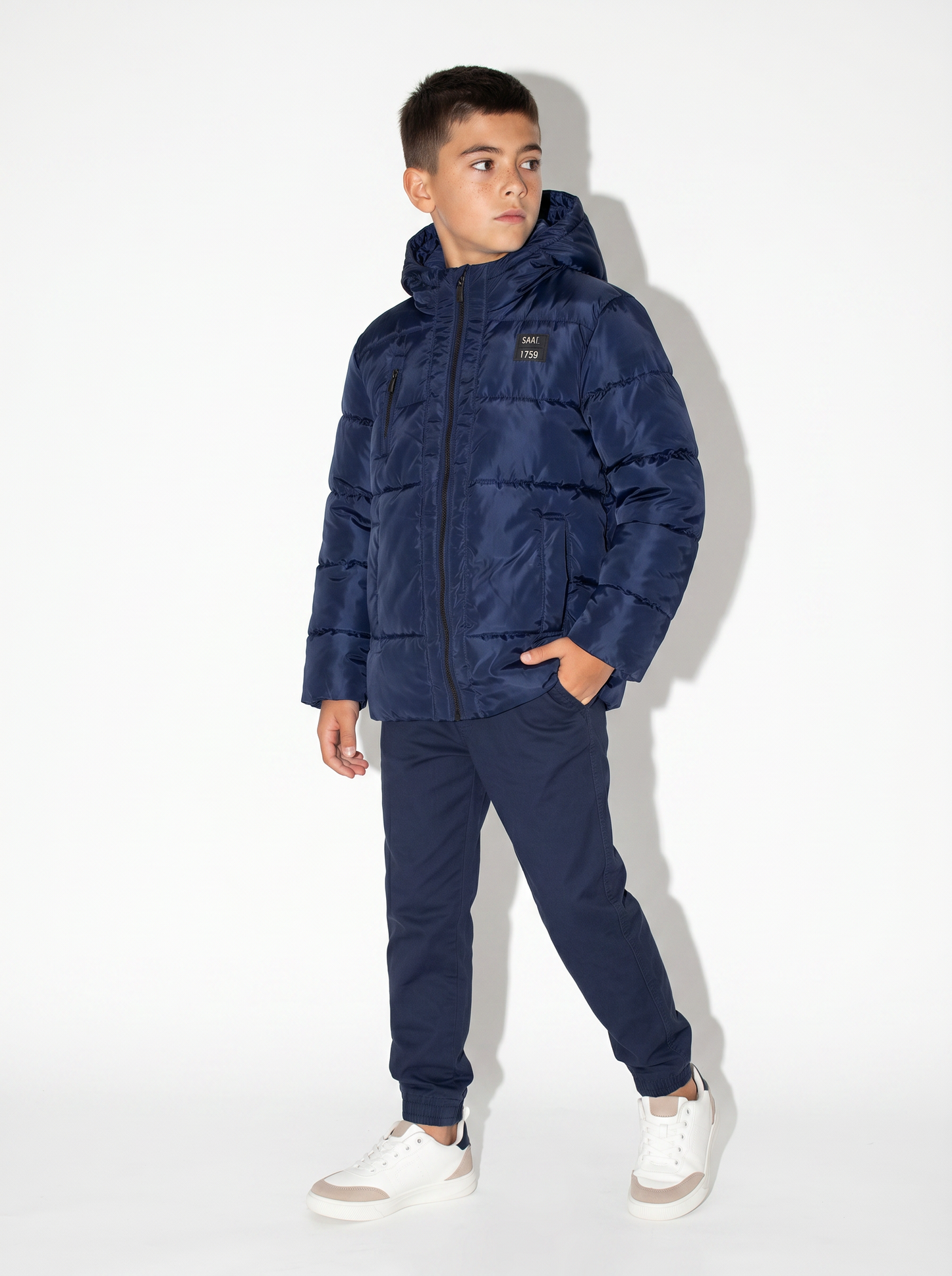 Padded jacket with hood and pocket - Blue