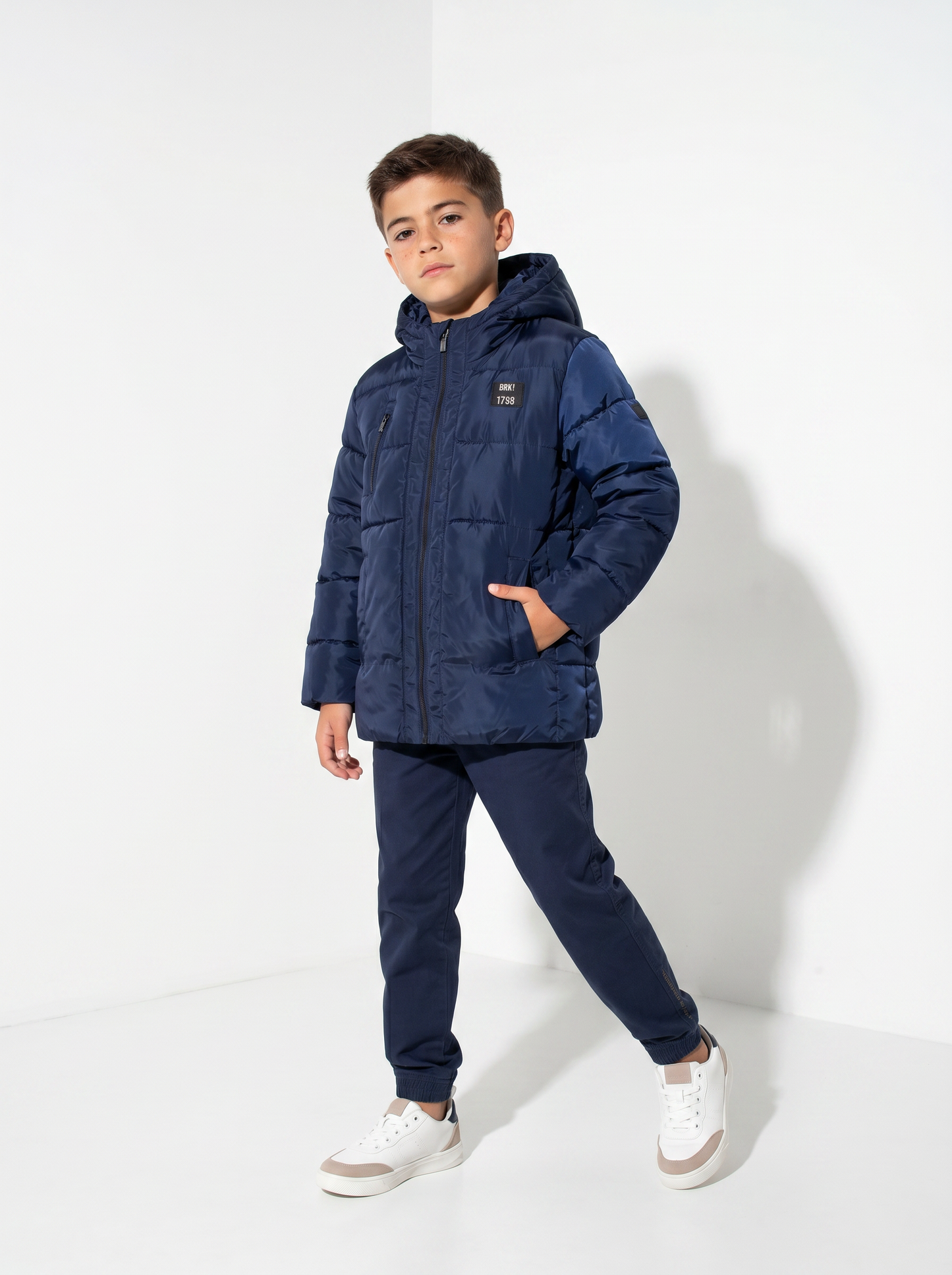 Padded jacket with hood and pocket - Blue