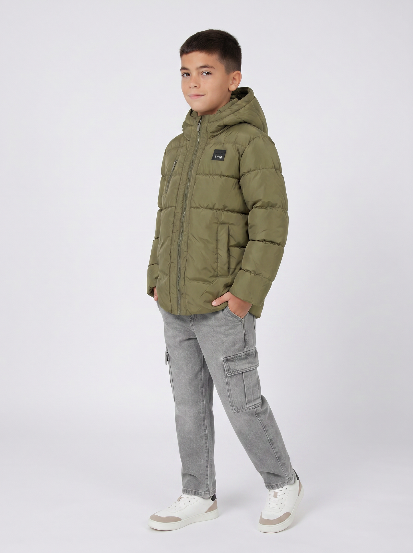 Padded jacket with hood and pocket - Green