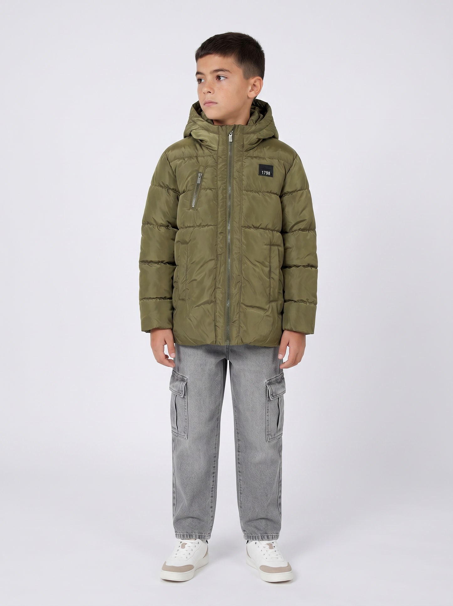 Padded jacket with hood and pocket - Green