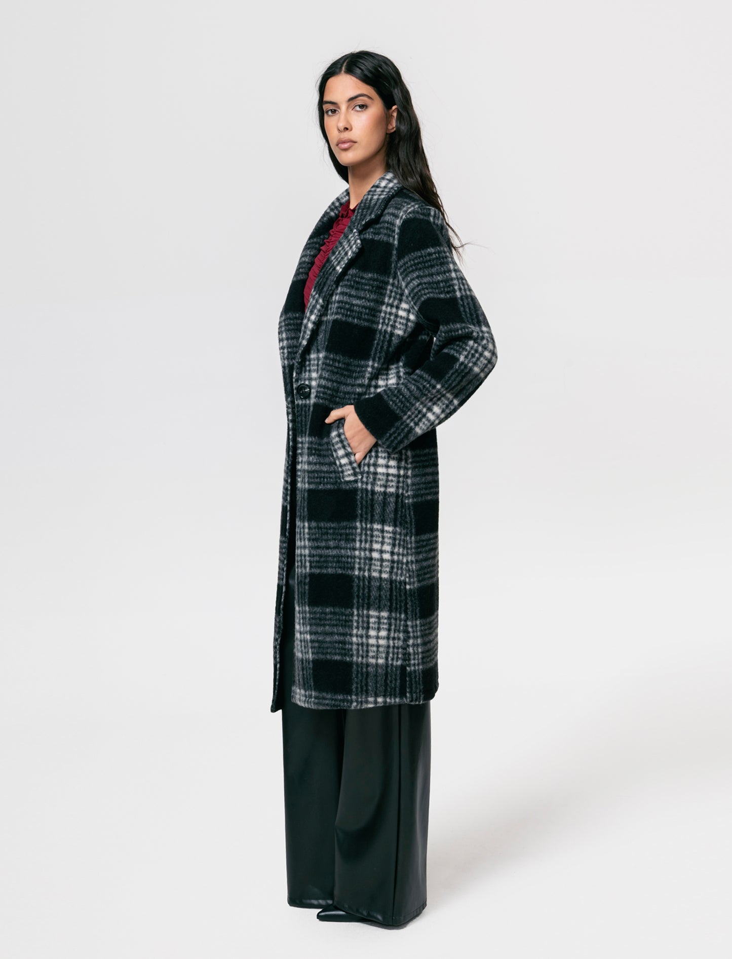 Cappotto over in tessuto a quadro - Nero