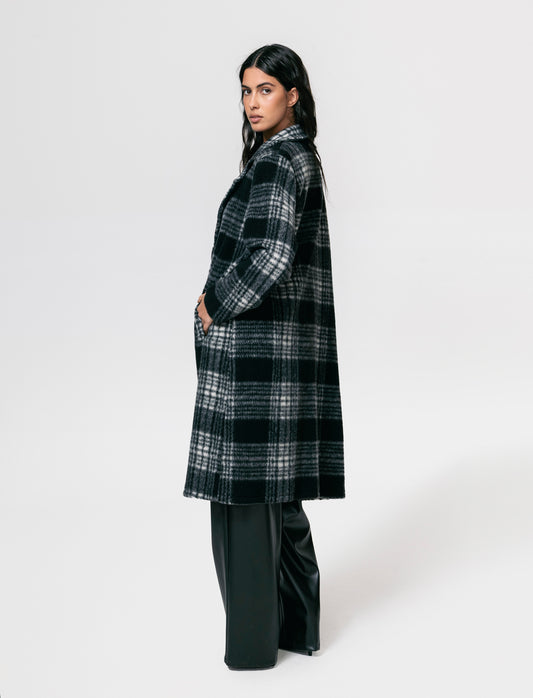 Cappotto over in tessuto a quadro - Nero