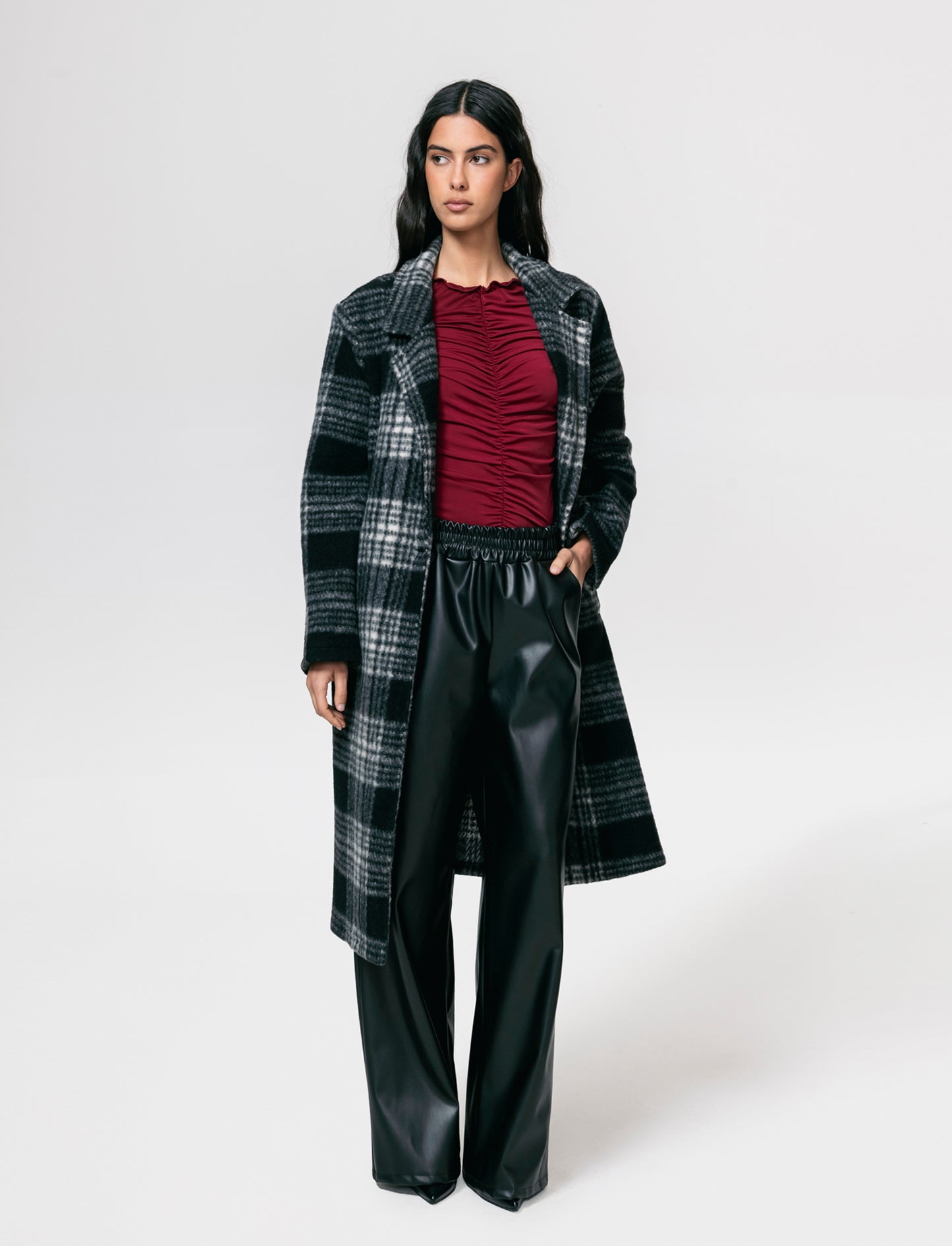 Cappotto over in tessuto a quadro - Nero