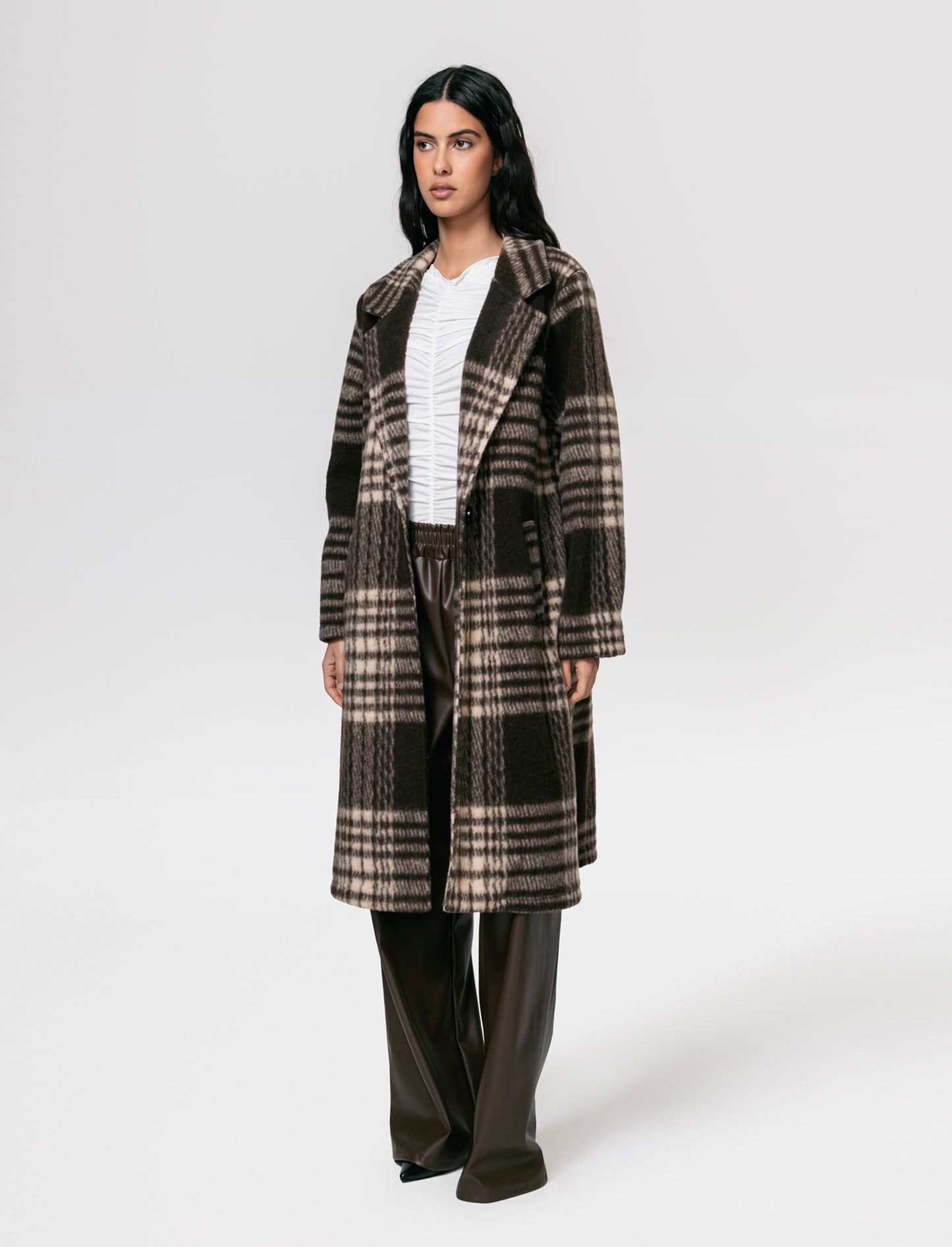 Cappotto over in tessuto a quadro - Moro