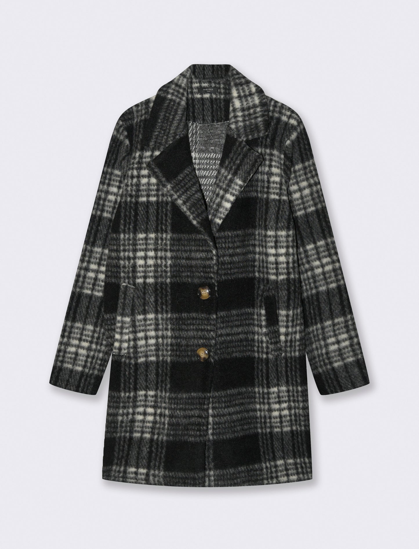 Cappotto monopetto in tessuto a quadro - Nero