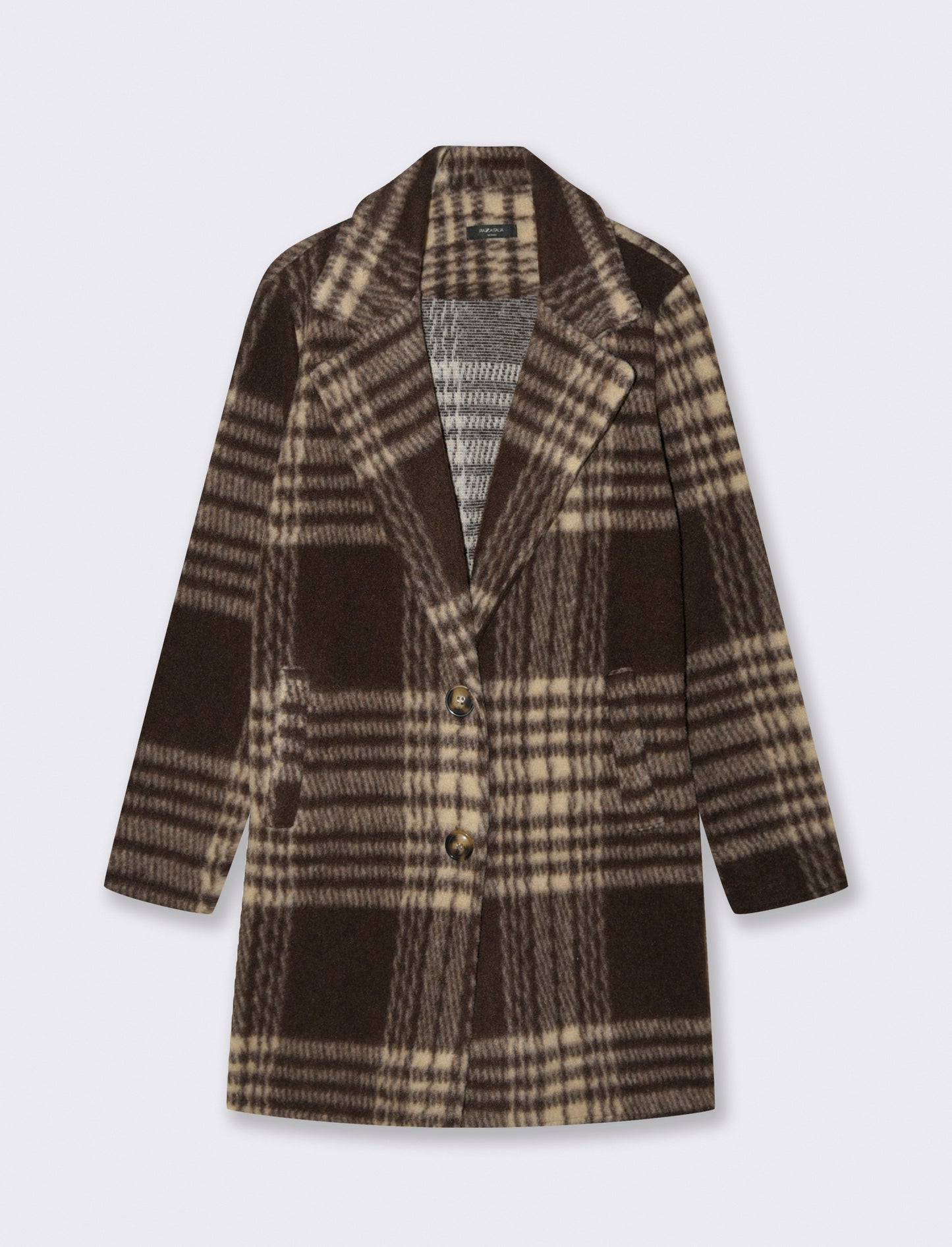 Cappotto monopetto in tessuto a quadro - Moro