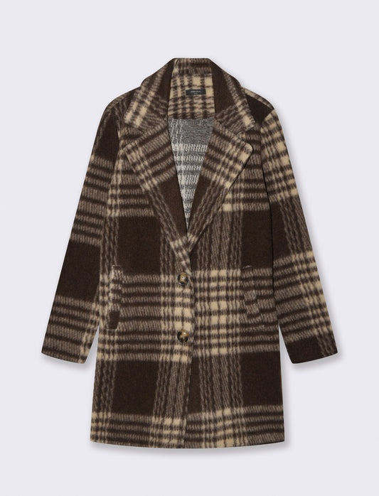Cappotto monopetto in tessuto a quadro - Moro