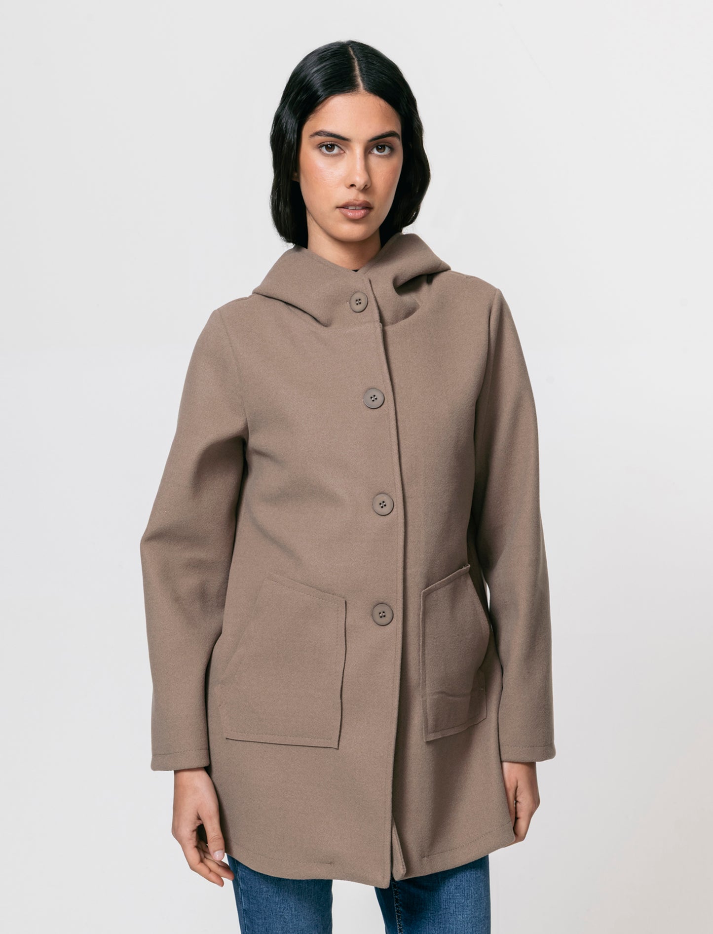 Cappotto con cappuccio - Grigio fango