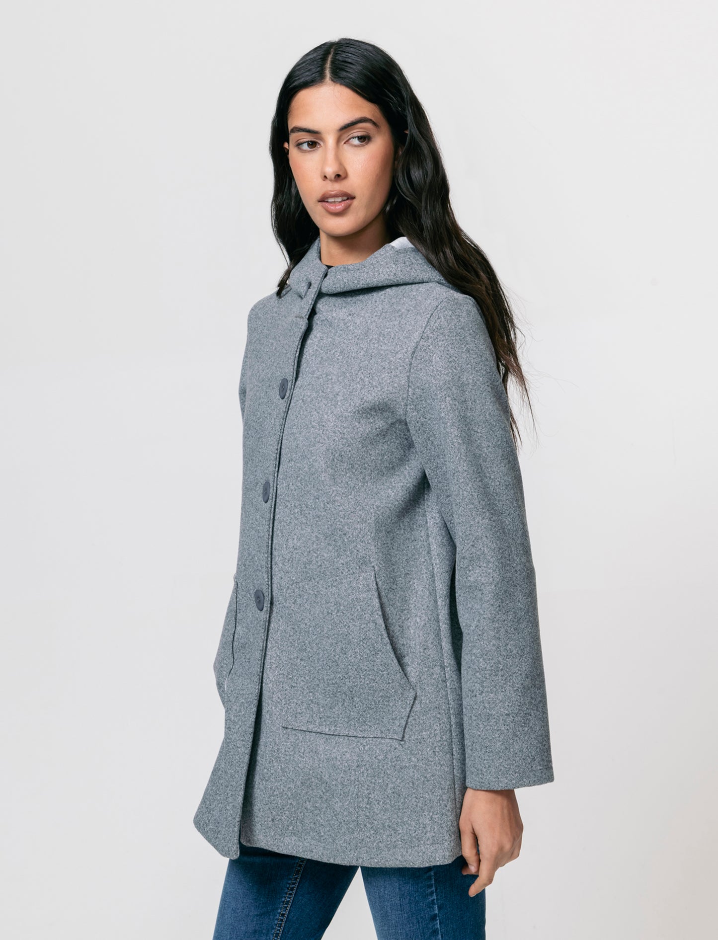 Cappotto con cappuccio - Grigio melange