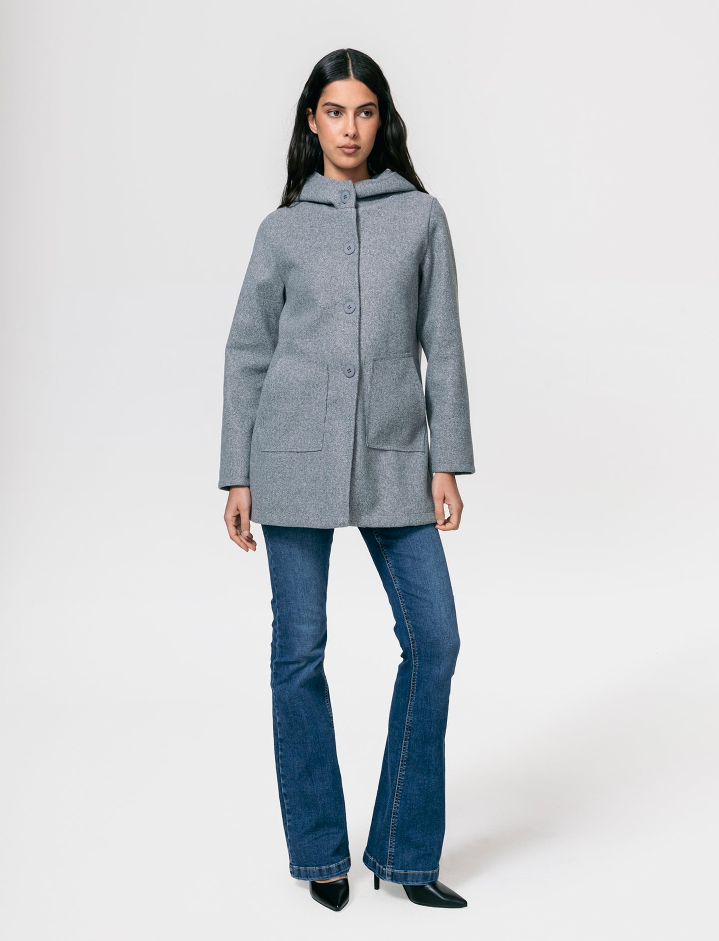Cappotto con cappuccio - Grigio melange