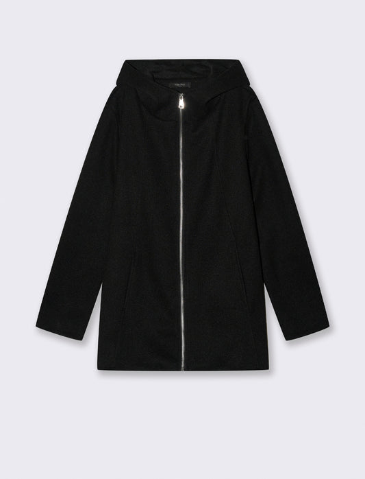 Cappotto con cappuccio e zip - Nero