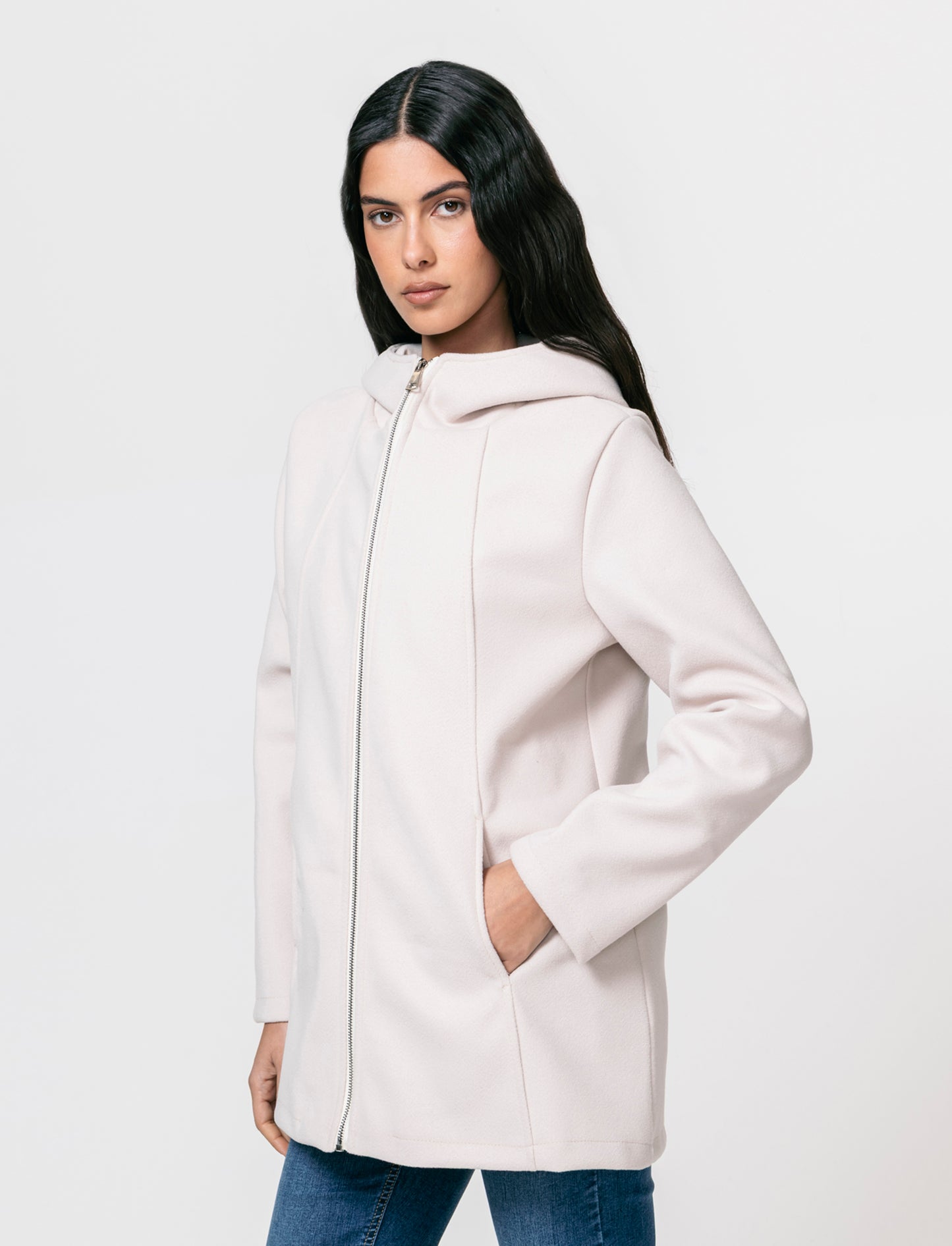 Cappotto con cappuccio e zip - Vaniglia