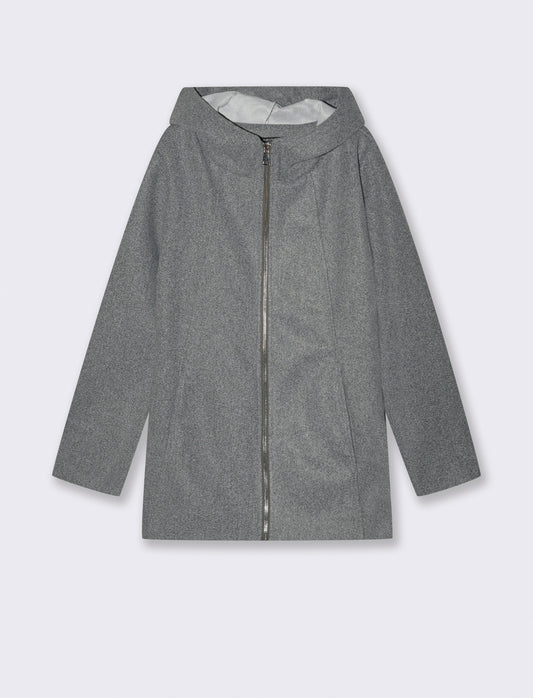 Cappotto con cappuccio e zip - Grigio mel.