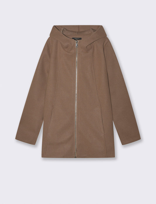 Cappotto con cappuccio e zip - Grigio fango