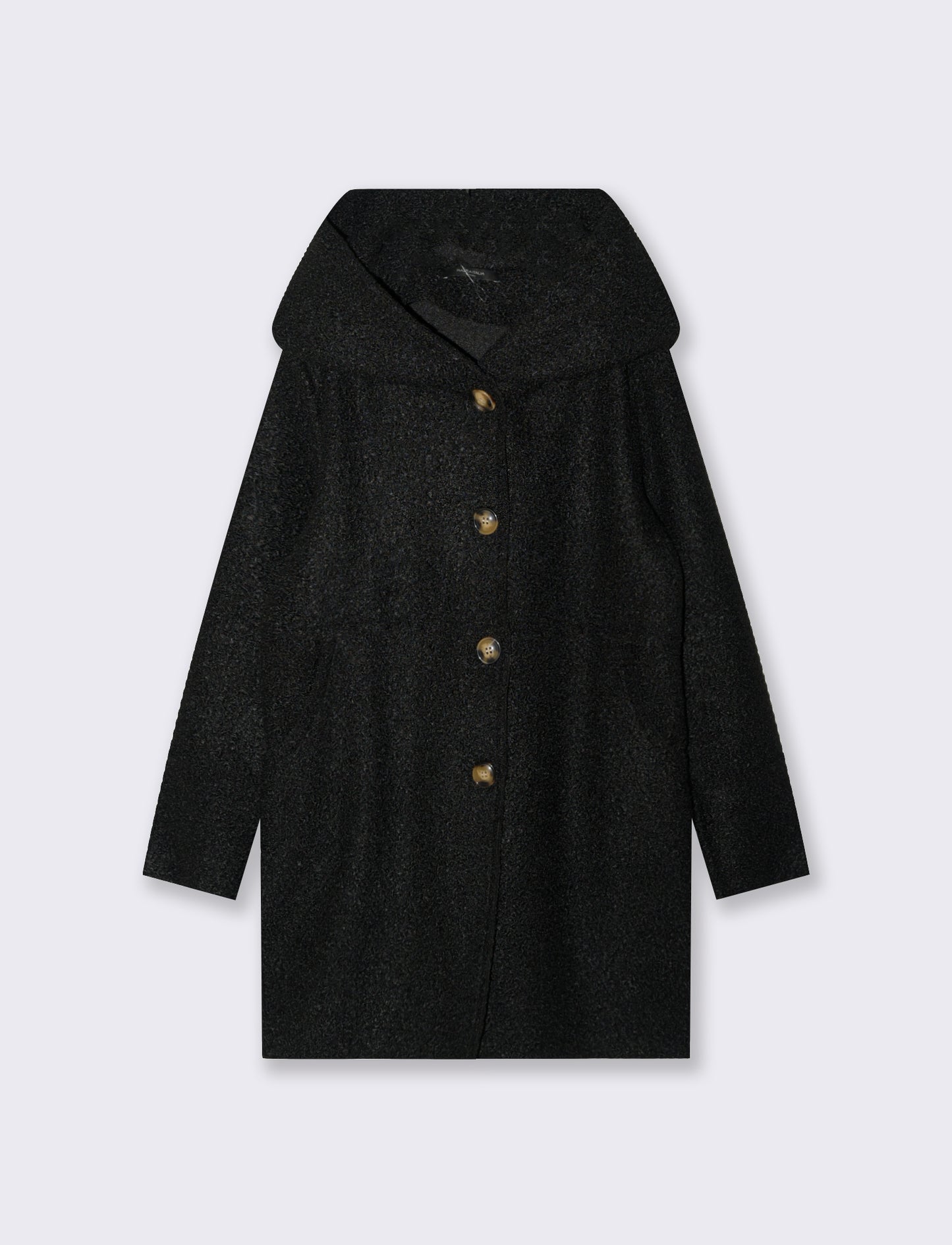Cappotto su tessuto bouclè con cappuccio - Nero