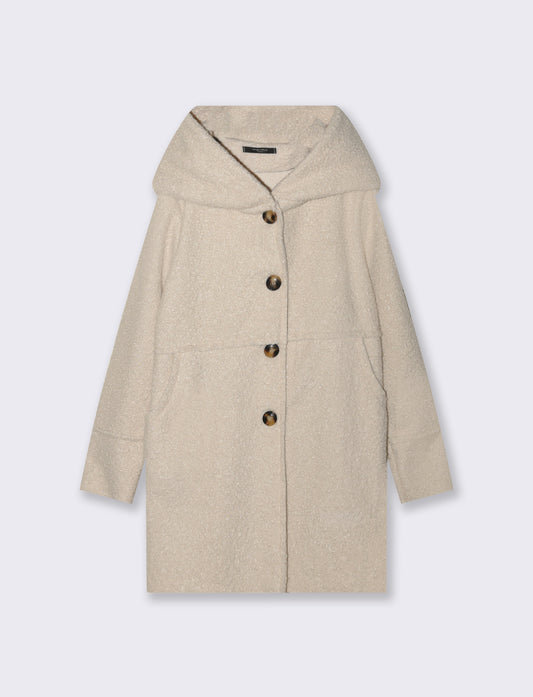 Cappotto su tessuto bouclè con cappuccio - Vaniglia