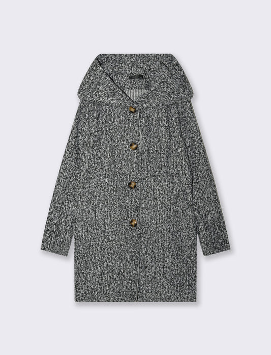 Cappotto su tessuto bouclè con cappuccio - sale/pepe