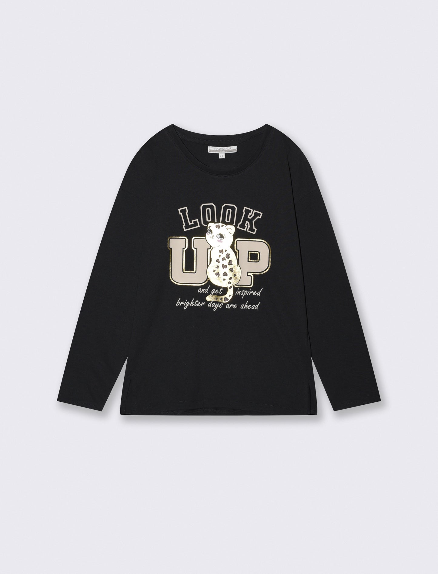 Long crew neck T-shirt with vibrant print - Black