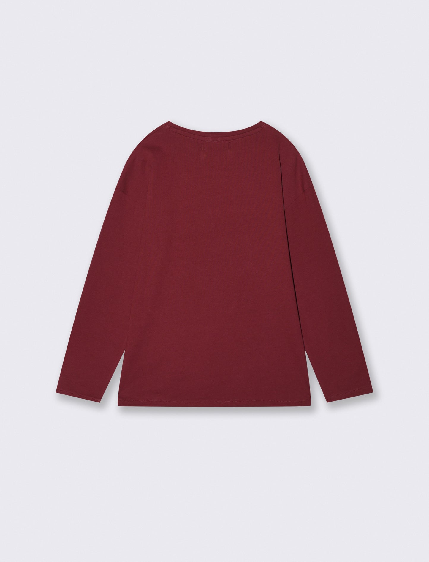 T-shirt lunga girocollo con stampa brillante - Bordeaux