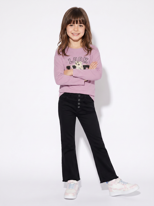 T-shirt lunga girocollo con stampa brillante - Rosa polvere