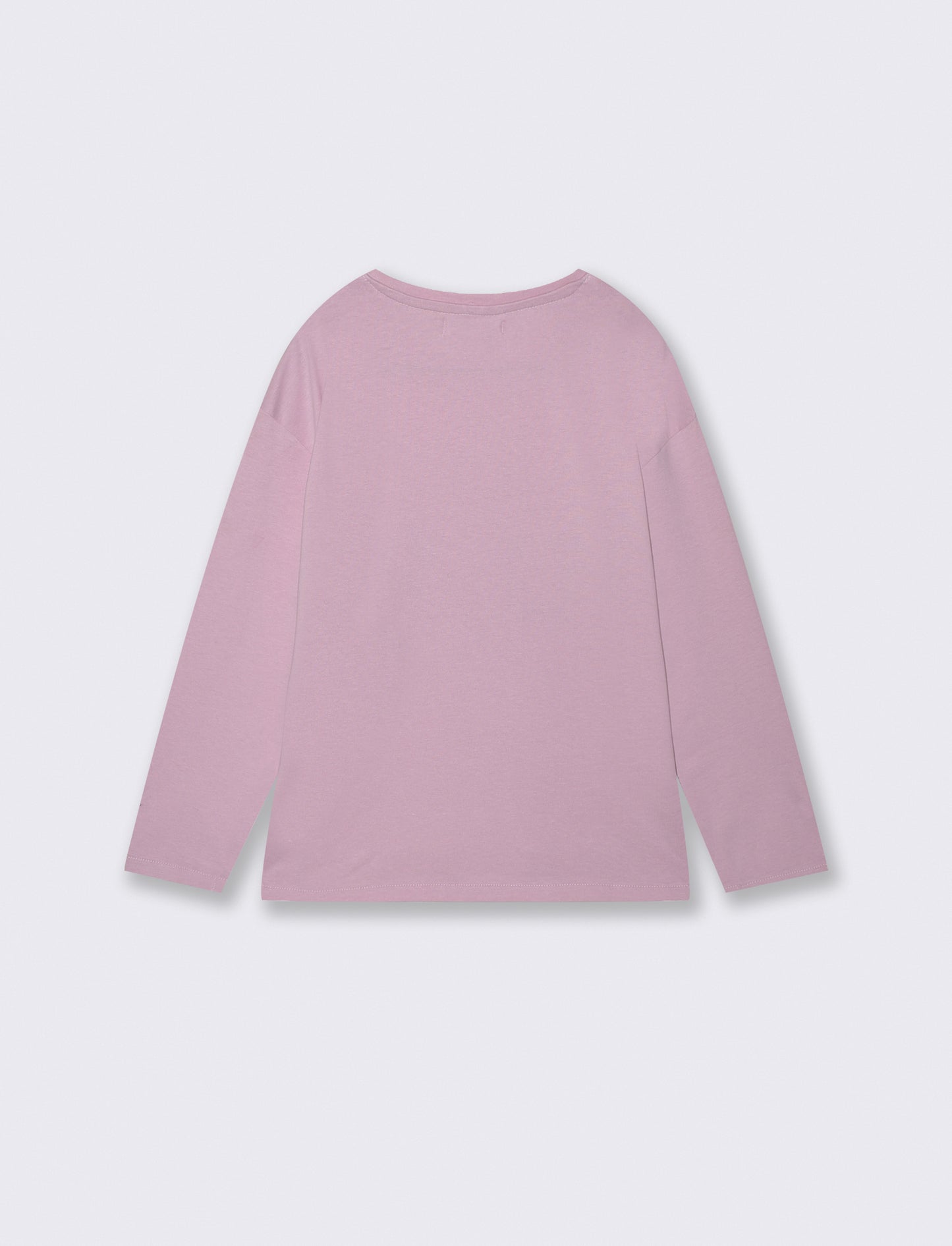 T-shirt lunga girocollo con stampa brillante - Rosa polvere