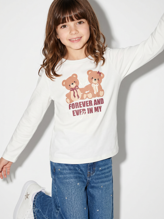 Maglietta manica lunga colorata per bambina - Bianco latte