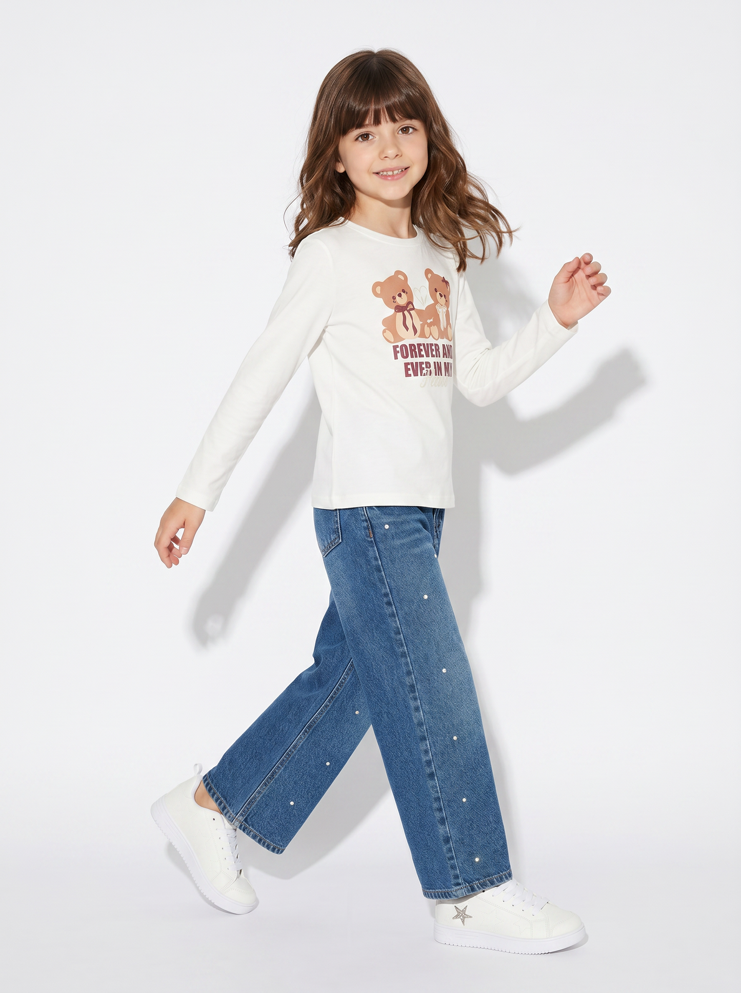Long sleeve colorful t-shirt for girls - White