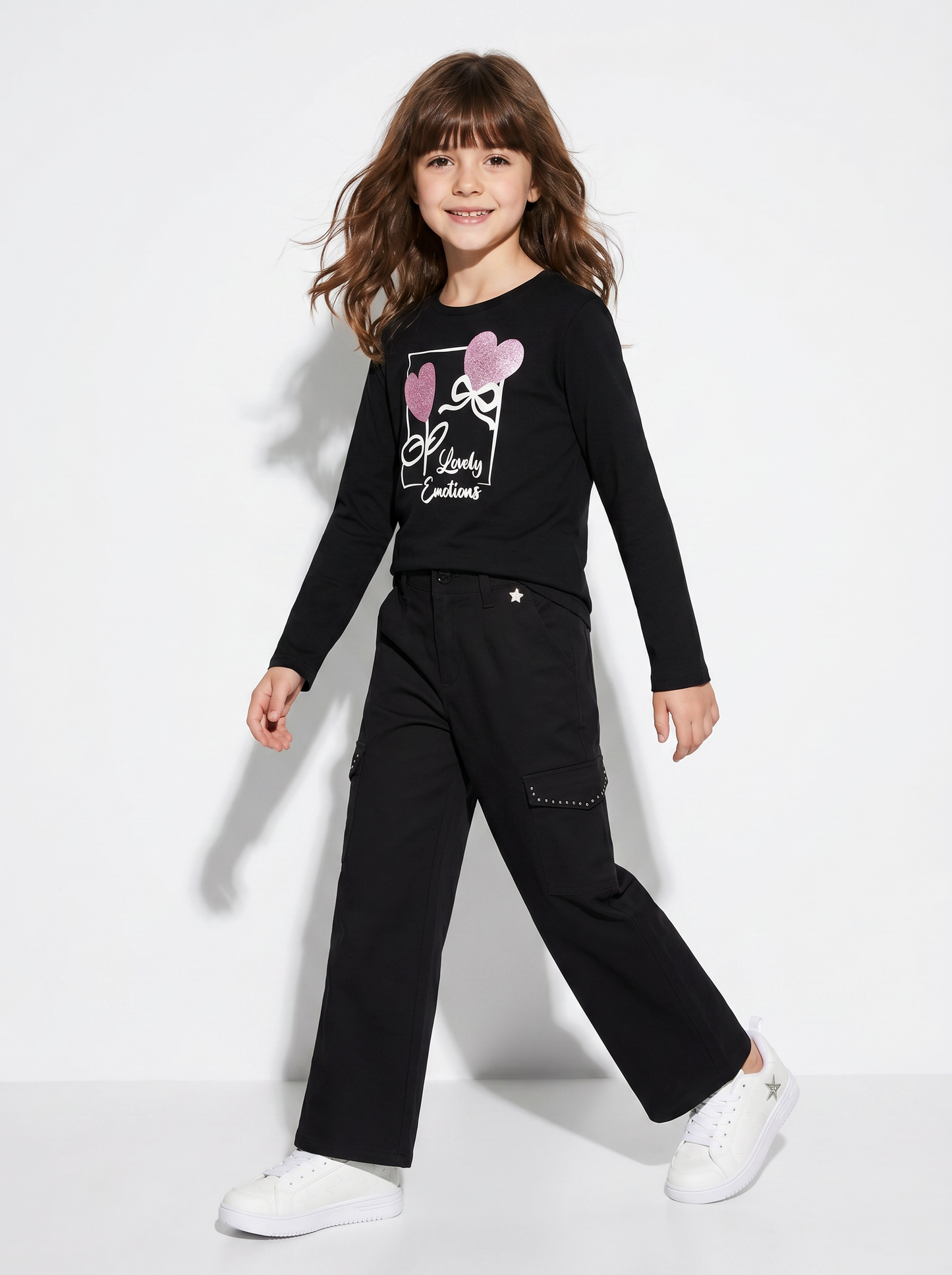 Long sleeve colorful t-shirt for girls - Black