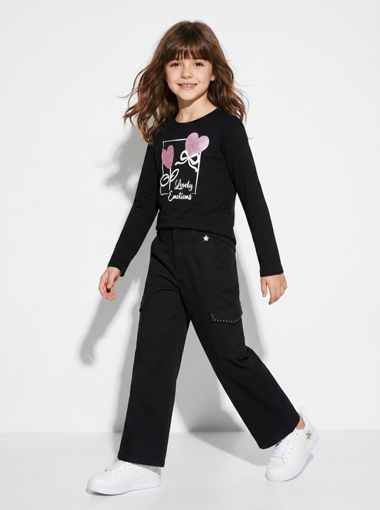 Maglietta manica lunga colorata per bambina - Nero