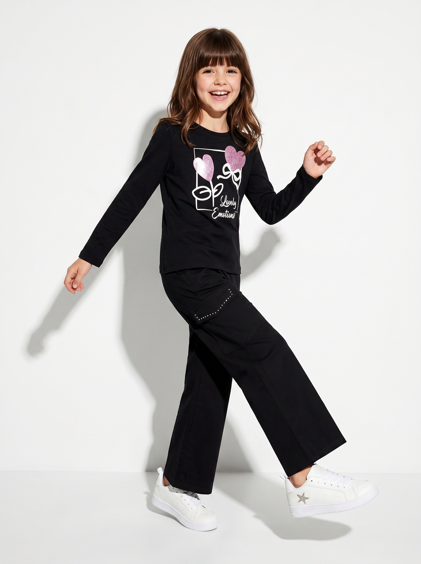 Long sleeve colorful t-shirt for girls - Black