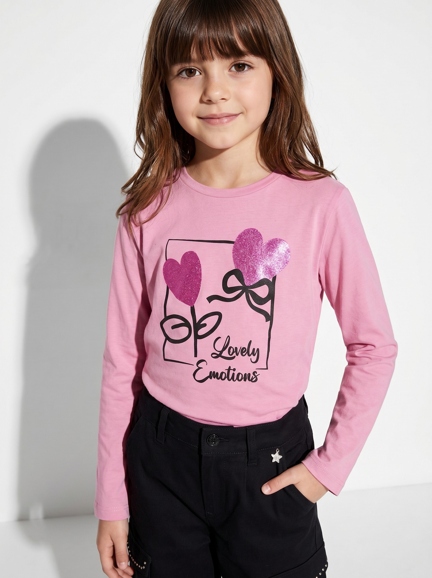 Maglietta manica lunga colorata per bambina - Rosa candy