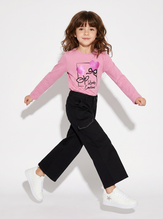 Maglietta manica lunga colorata per bambina - Rosa candy
