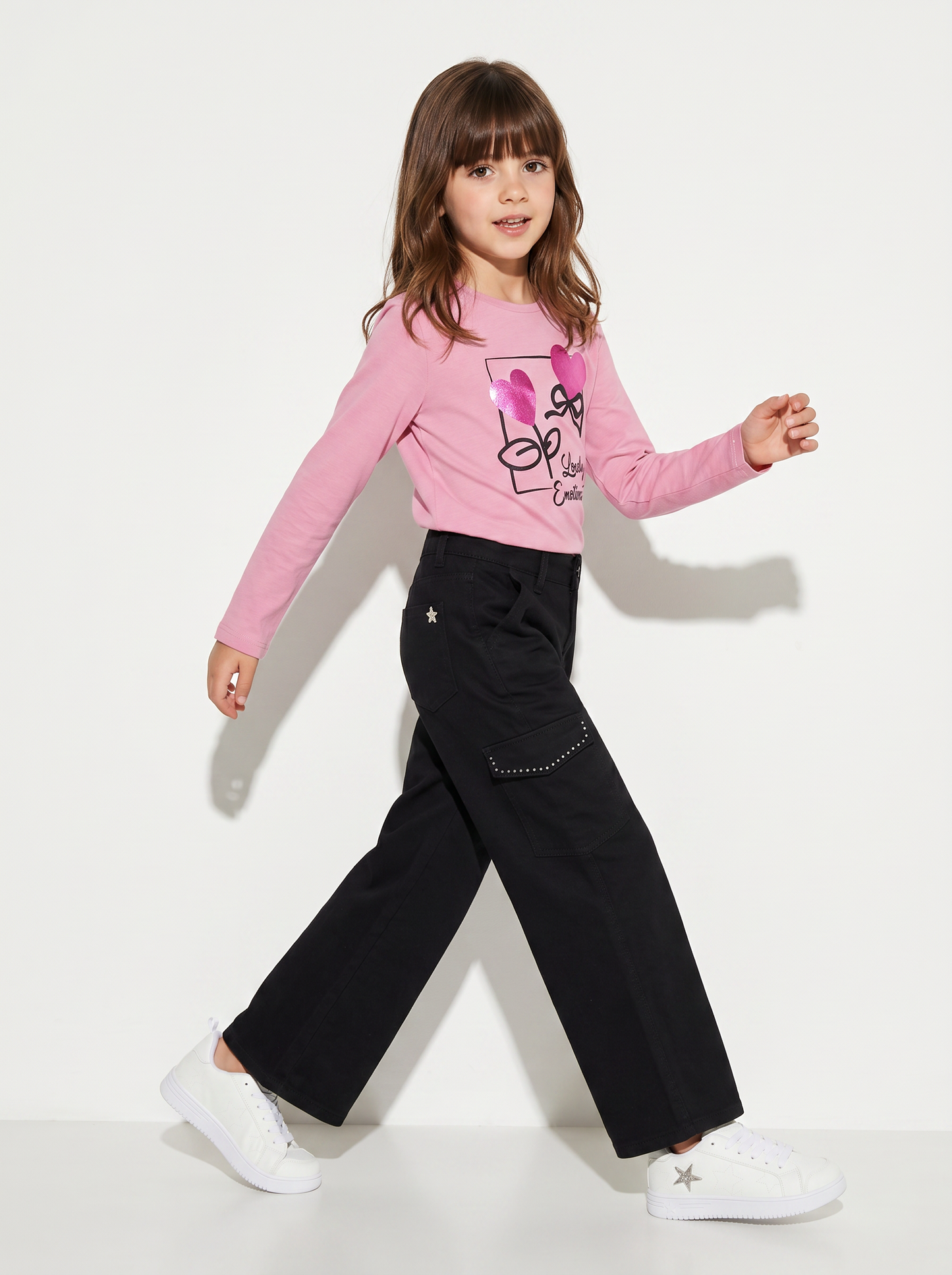 Maglietta manica lunga colorata per bambina - Rosa candy