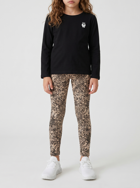 Leggings elasticizzati in cotone per bambina - Leopardato