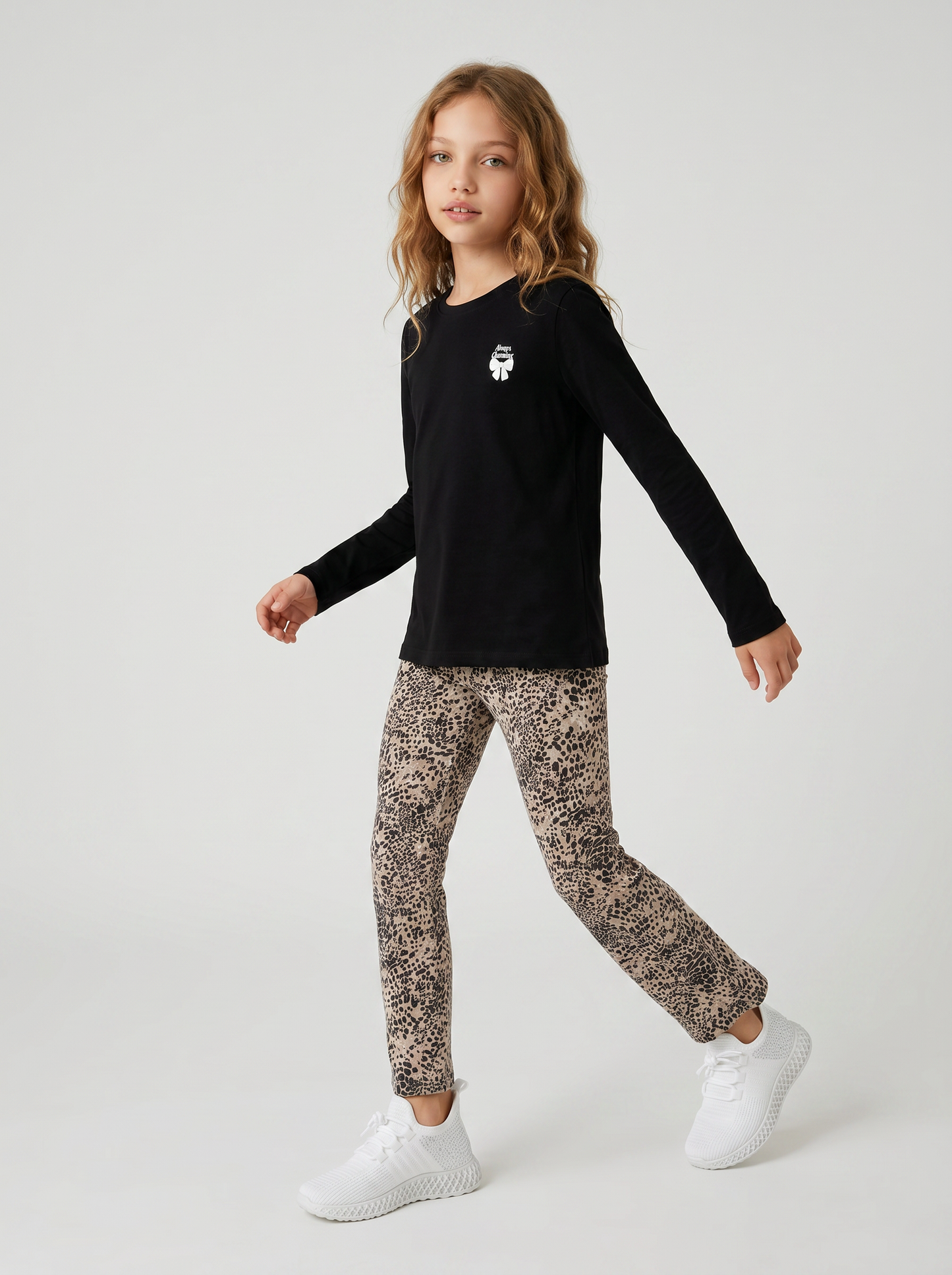Cotton Stretch Leggings for Girls - Animalier