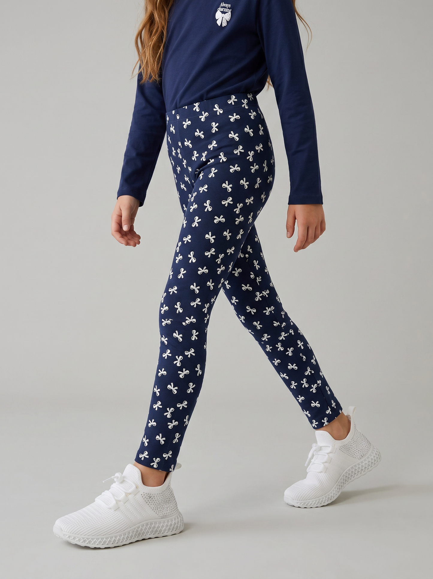 Leggings elasticizzati in cotone per bambina - Blu