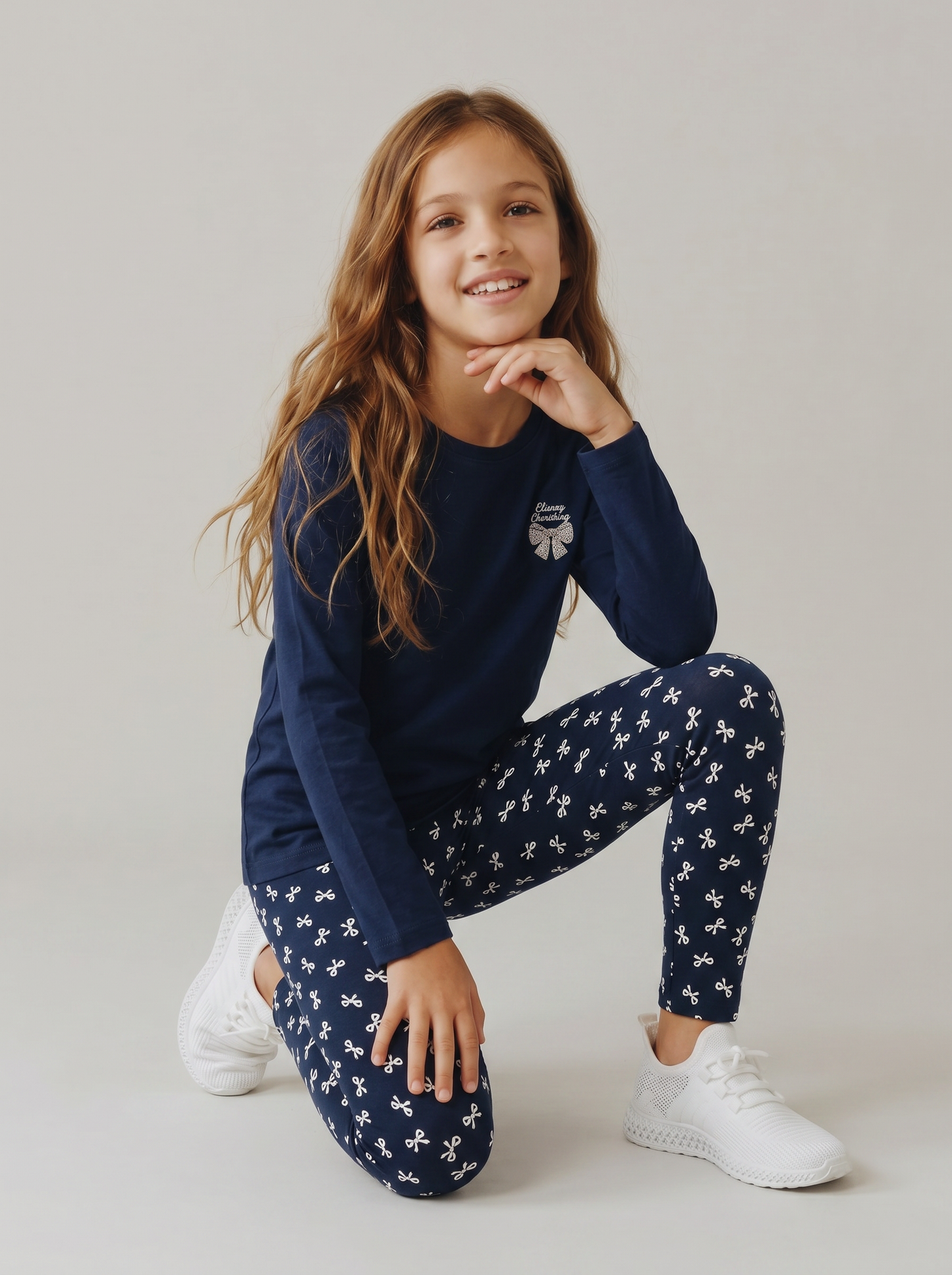 Leggings elasticizzati in cotone per bambina - Blu