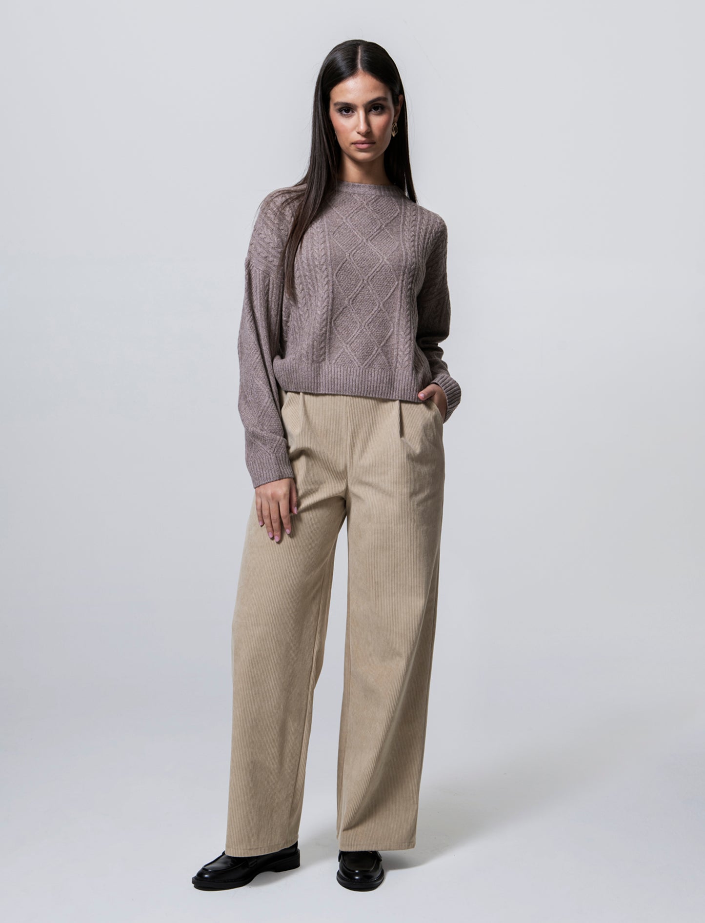 Pantalone largo in velluto - Beige