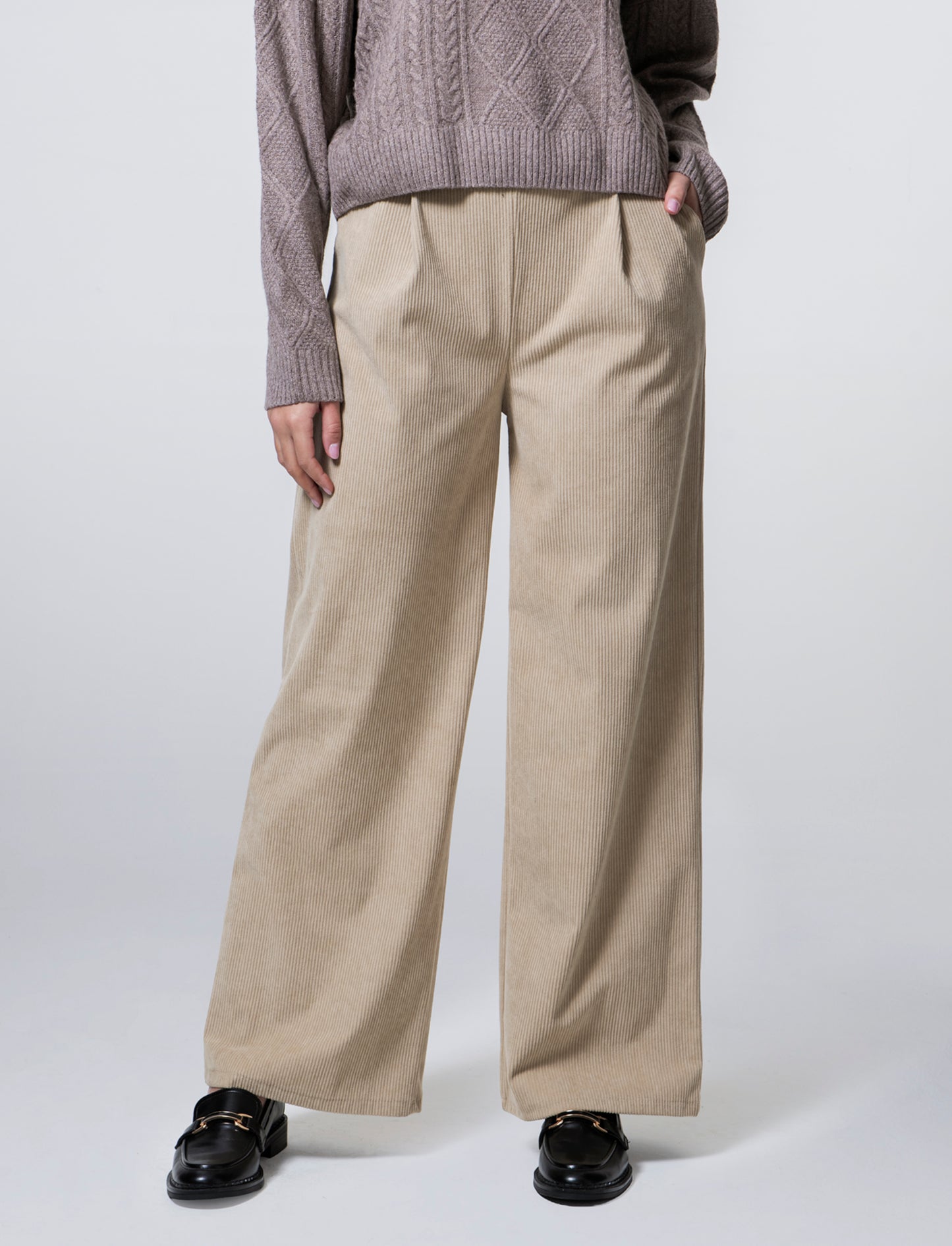 Pantalone largo in velluto - Beige