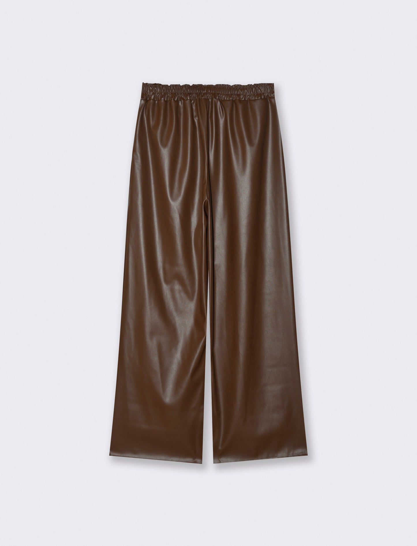 Pantalone palazzo con elastico in vita in ecopelle - Moro