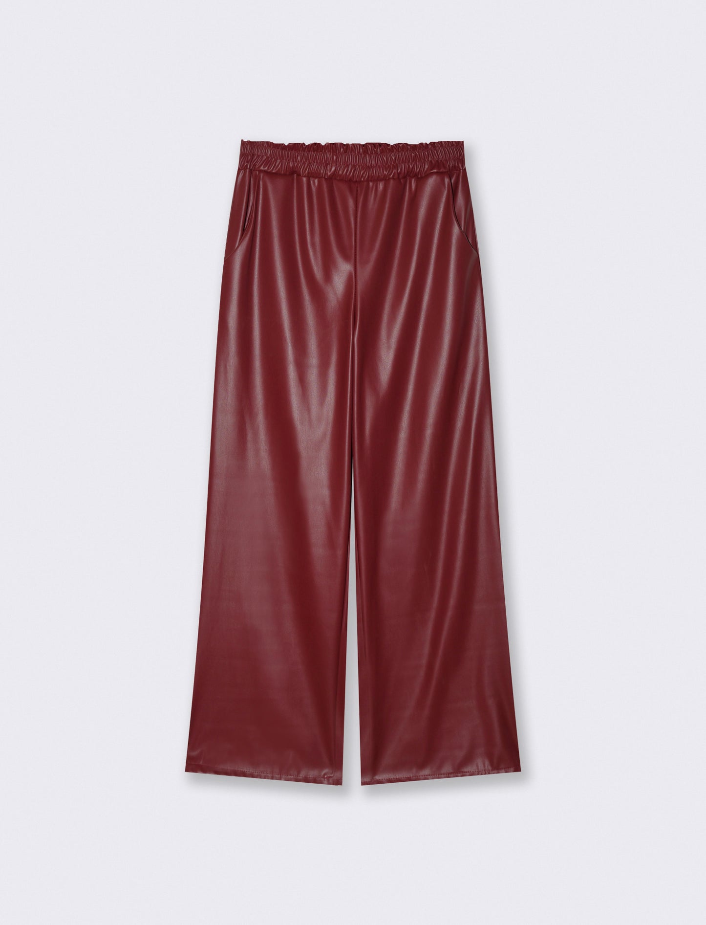 Pantalone palazzo con elastico in vita in ecopelle - Bordeaux