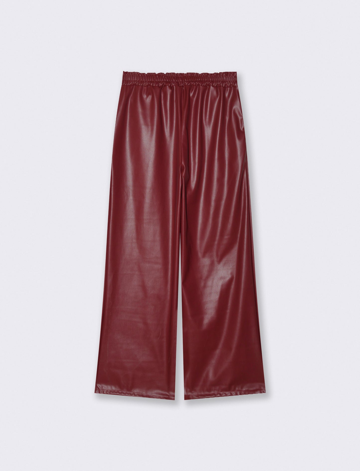 Pantalone palazzo con elastico in vita in ecopelle - Bordeaux