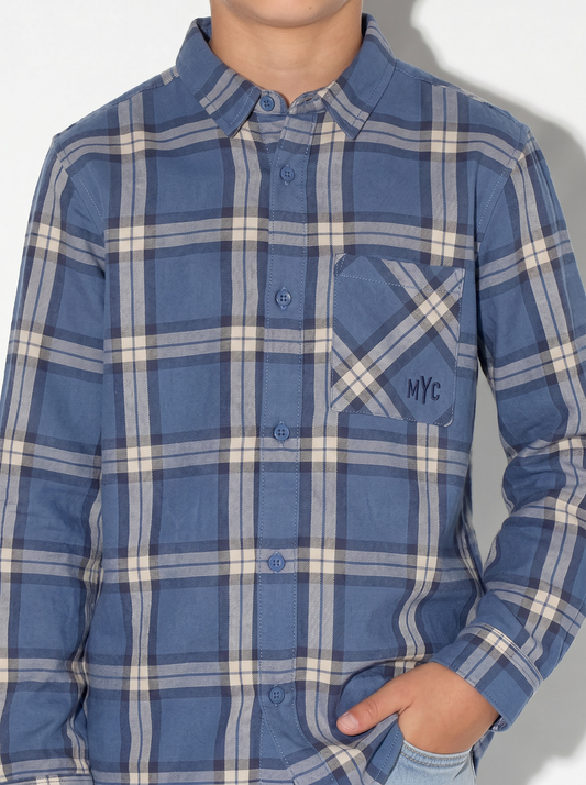 Camicia a quadri in flanella di cotone - Blu