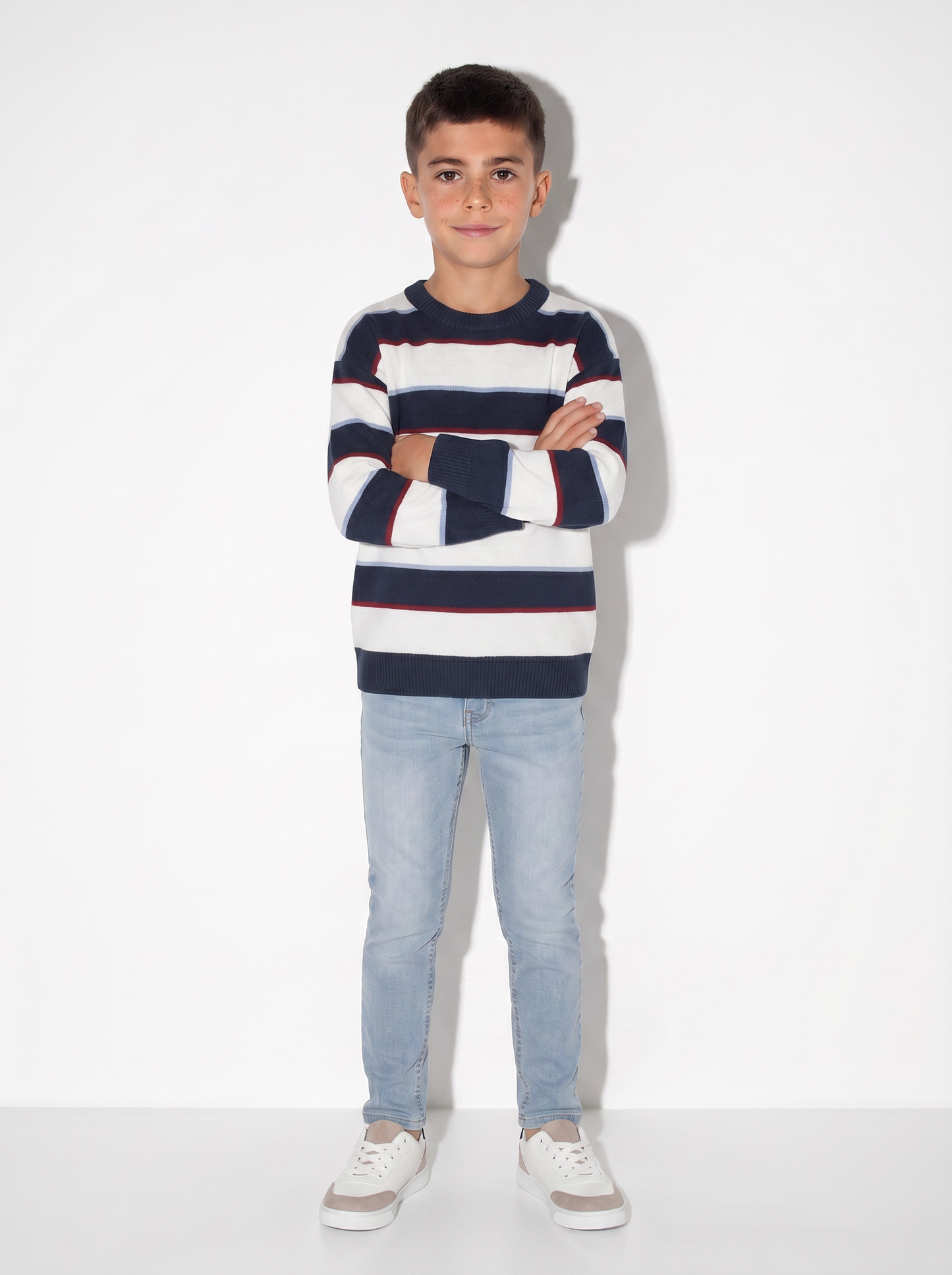 Maglia tricot rigata girocollo e maniche - Blu